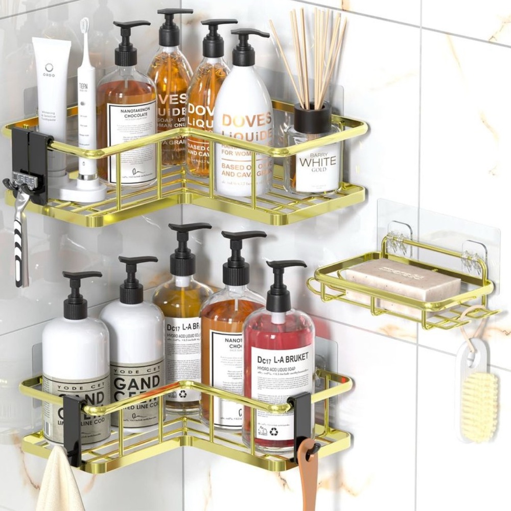 Rustproof Bathroom Corner Shower Caddy Organizer, 3 Pack Self-Adhesive Shelves